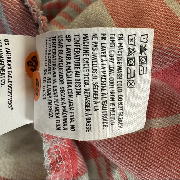 American Eagle Go Big Beach flannel oversized button up shirt in pink and blue M - Picture 14 of 15
